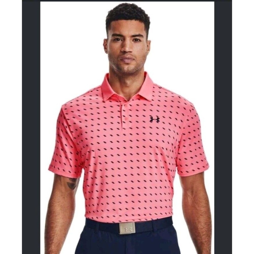 Under Armour Sz Large Performance Playoff Golf Polo Pink punch Fleck business